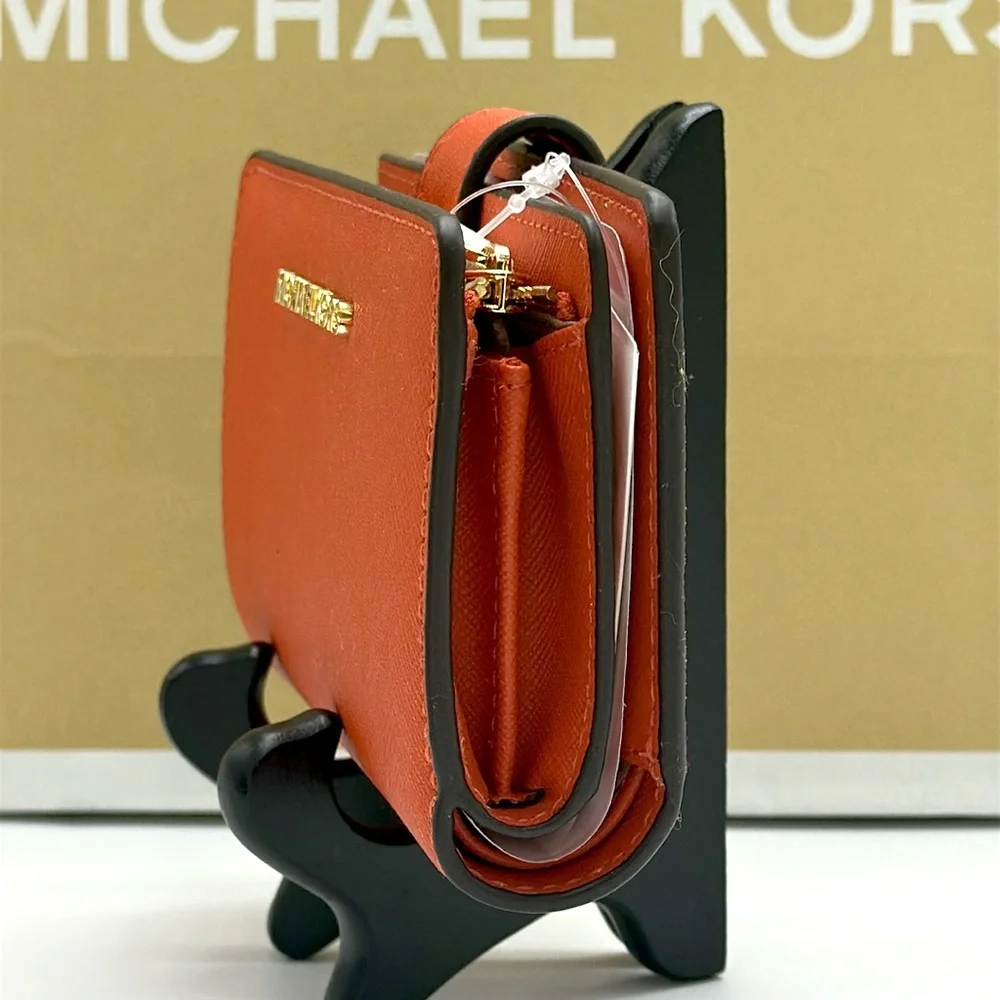 Michael Medium Crossgrain Leather Bifold Wallet Red Clay  NWT